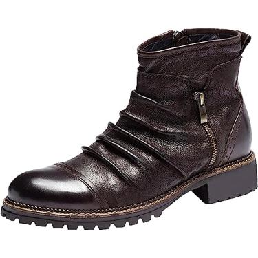 Imagem de Botas Chelsea masculinas Chelsea com zíper lateral, couro PU, botas Chelsea de bico redondo, botas de inverno vintage, botas de caubói, Café, 39 BR
