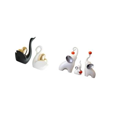 Imagem de Fenteer Conjunto Elegante de Figuras de Família de Cisne E Elefante para Mesa, Estante, Entrada, Mesa, Sala de Estar, Quarto, Artesanato, Decoração, Estátuas