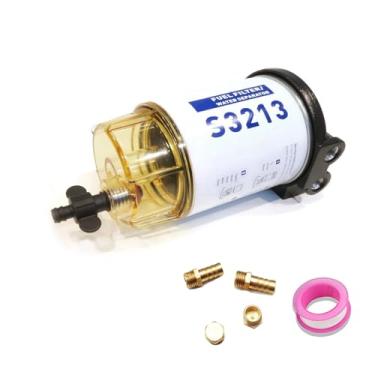 Imagem de Substituição do separador de água do filtro de combustível S3213 para motor de popa marítimo Mercury com farpa de 3/20.3 cm x acessórios de latão NPT de 1/10.2 cm substitui # S3214, 35-60494-1, S3213