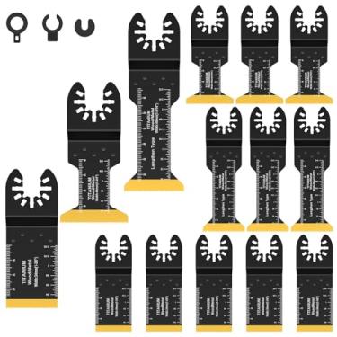 Imagem de GUANSHANG Lâminas de serra oscilantes bimetálicas de titânio, 14 peças, conjunto de lâminas multiferramentas oscilantes extralongas para ferramentas oscilantes de corte universal com 3 espaçadores