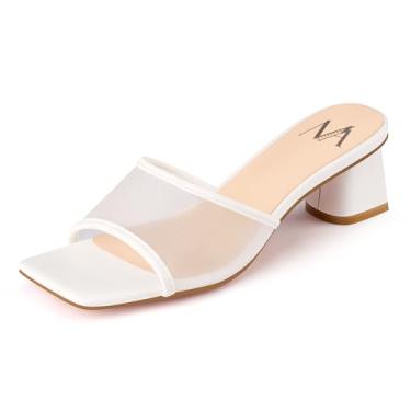 Imagem de MIRAAZZURRA Sandálias femininas de salto alto, salto grosso, bico aberto, salto grosso, sem cadarço, casual, confortável, sapatos de festa, Malha branca, 41