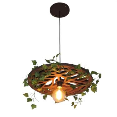 Imagem de Luminária Rústica Costela de Adão Pendente MDF com Bocais E27 e Folhagens Artificiais – Design Natural e Moderno, Corrente de Nylon – Iluminação Decorativa para Sala, Quarto e Área Gourmet (Pequena)