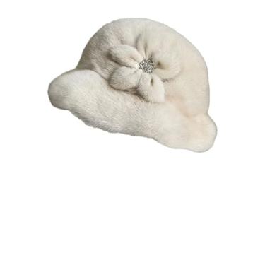 Imagem de Chapéu feminino de flor de pele térmica chapéu de inverno elegante design peplum tendência pele bacia chapéu bege P