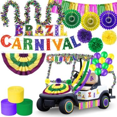 Imagem de VioraWhite 60 Peças Decorações Para Festa De Carnaval Do Brasil, Desfile Carnaval, Carrinho Golfe, Bandeira Serapilheira, Roxo, Verde, Dourado, Guirlanda Enfeites, Adesivos Decoração Suprimentos