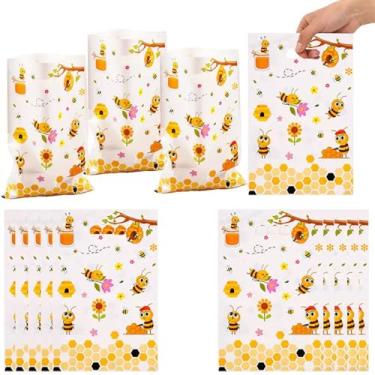 Imagem de LYK 30 peças de sacos de lembrancinhas de festa de abelha com alças saco de presentes florais amarelos sacos de presente para presente de festa de aniversário com tema de abelha suprimentos de