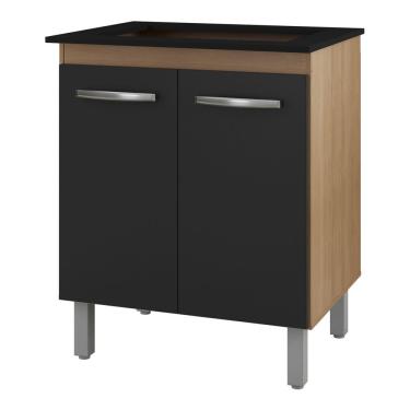 Imagem de Balcão Para Cooktop Jady 70cm 02 Portas Com Tampo Recortado Savana Preto - Desk Design