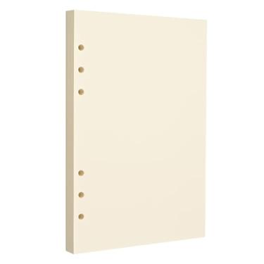 Imagem de Papel A5 de folhas soltas em branco com 6 furos, bege – Refil de páginas para fichário padrão A5 com 6 anéis, agendas – Ideal para escritório, estudo, receitas, viagens e orçamento – 80 folhas