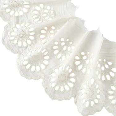 Imagem de FINGERINSPIRE 5 jardas de algodão com acabamento em renda de 15,8 cm marfim algodão flor fita de renda bordado floral borda ondulada fita de costura para artesanato faça você mesmo, roupas, decoração