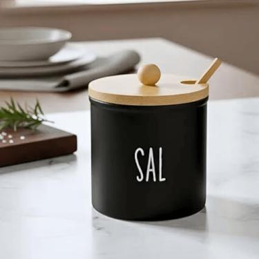 Imagem de Saleiro Preto Doha com Colher Bambu e Vidro 300ml Sal