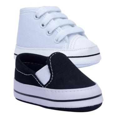 Imagem de Kit 2 Tenis Sapatinho Bebe Menina Menino Star Slip On K39 (Branco-Preto, BR, Bebê, Alfa, P)
