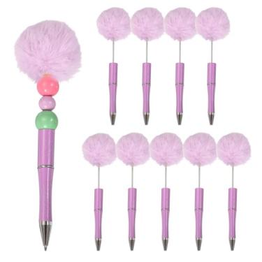 Imagem de PATIKIL Canetas esferográficas Pompom, canetas esferográficas fofas de plástico pompom com contas para bricolagem de presente, material de escritório - 10 peças (roxa)