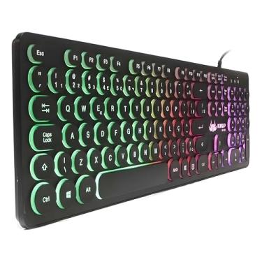 Imagem de Teclado Gamer Membrana LED RGB Silencioso Com Fio USB, Anti-Ghosting, 107 Teclas Redondas e Macias, Abnt2, QWERTY - KP2059