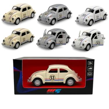 Imagem de Carrinho de ferro Fusca 53, Miniatura de carro colecionável, Abre portas, Com fricção, Bege, Branco, Cinza, Na Caixinha, Com Expositor, 12 CM (Bege)