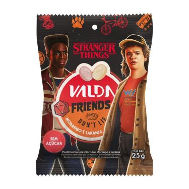 Imagem de Pastilhas Valda Stranger Things Friends  Don`T Lie Sabor Morango e Laranja Sem Açúcar 25g