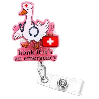 Imagem de Soleebee Honk If It's an Emergency Nurse Badge Reel, suporte de crachá de trabalho retrátil engraçado, clipe de crachá de identificação com clipe jacaré giratório de 360° para estudantes RN LPN CNA MA