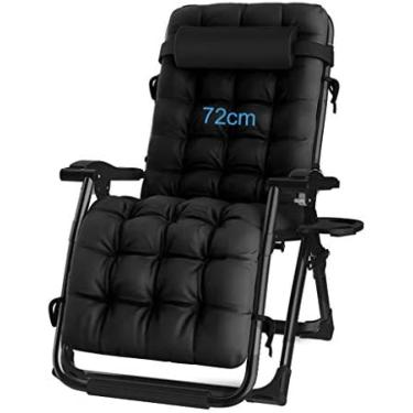 Imagem de Espreguiçadeira Extra Larga Cadeira Reclinável Relaxer Com Porta-copos | Cadeiras De Jardim Dobráveis ​​ao Ar Livre Com Almofada Acolchoada E Apoio Para Os Pés | Poltronas Para Salas De Estar,Coll