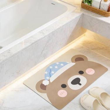 Imagem de Tyrafry Tapete de banho fofo, tapete de banheiro antiderrapante de secagem rápida, tapetes ultrafinos super absorventes para piso de banheiro na frente da banheira e pia, fácil de limpar, urso