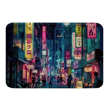 Imagem de Feelyou Tapetes de banho de arte japonesa para banheira de chuveiro 51 x 81 cm Tóquio anime tapetes de banheiro para meninos e meninas tapetes de banho para banheiro acessórios de banheiro