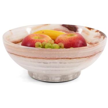 Imagem de SPESHSTONES Tigela de frutas de mármore, ônix branco, 25 cm, prato de servir decorativo feito à mão para frutas, lanches e balcão de cozinha - Tigelas grandes com pedestal de pedra ideal para