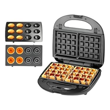 Imagem de Waffle 3 em 1 Máquina Donuts Biscoito Placas Removíveis 110V 850W, Prata/Preto