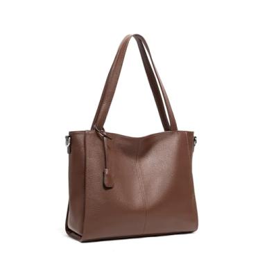 Imagem de Bolsa feminina de couro legítimo, bolsa de trabalho grande com compartimentos com zíper, bolsa de ombro clássica para viagens, Café, Large