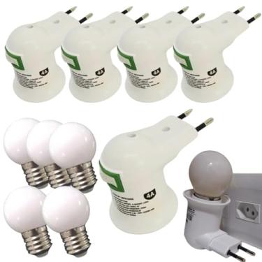 Imagem de Bestfer Kit 5 Soquetes Adaptadores E27 com Chave Liga/Desliga e 5 Lâmpadas Bolinha Branca Decorativa 15W 220V, Padrão Brasileiro