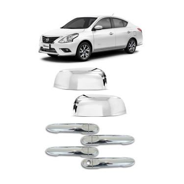 Imagem de Kit Aplique Cromado Maçaneta Retrovisor Nissan Versa 2011 à 2014