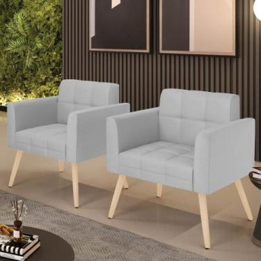 Imagem de Poltrona Sala Decorativa Kit 2 Elisa Pé Palito Natural Sintético Cinza
