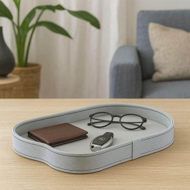 Imagem de Bandeja Beatrice para Organizar Ambientes com Design Orgânico Material Ecológico Cinza Hara