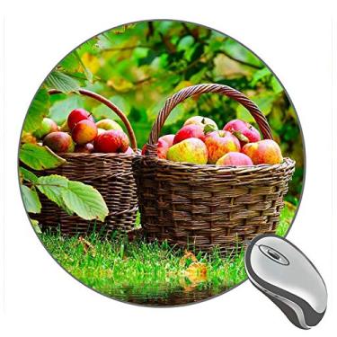 Imagem de Mouse pad redondo com cesta com maçãs, mouse pads personalizados para jogos