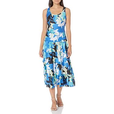 Imagem de NINE WEST Vestido feminino estampado em camadas yorku de cetim sem mangas, Mer Sky Multi-1tt, 15