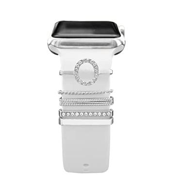 Imagem de Berloques para pulseira feminina para Apple Watch de 41 mm, 45 mm, 40 mm, 44 mm, 38 mm, 42 mm, acessórios de joias para iWatch séries 9, 8, 7, 6, 5, 4, 3, SE, Galaxy Watch 6/5/4, pulseira de silicone, Sem Pedra Preciosa