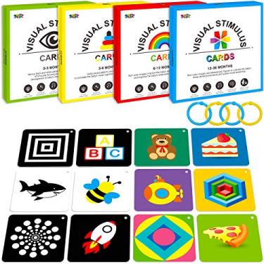 Imagem de 100 peças, 200 páginas, preto, branco, colorido, 3D, estimulação visual, bebê, presente para recém-nascido (4 níveis, 0-36 meses, 14 cm x 14 cm)