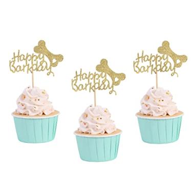 Imagem de Topos de cupcake de cachorro Happy Barkday - Conjunto de topo de bolo de aniversário de cachorro conjunto de 12 peças, decorações de festa de aniversário de cachorro de cachorro, suprimentos de decoração de bolo de festa com tema de animal de estimação, decorações de festa de cachorro Gotcha