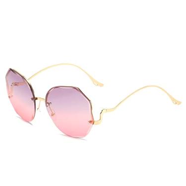 Imagem de Moda feminina armação de metal lente gradiente óculos de sol sexy lady azul rosa óculos na moda vintage tons uv400, rosa cinza, tamanho único