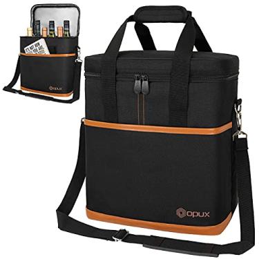 Imagem de OPUX Saco de vinho, bolsa térmica para garrafa de vinho com 4,6 garrafas, bolsa térmica para piquenique de viagem, BYOB, bolsa de garrafa de vinho portátil acolchoada à prova de vazamento, jantar,