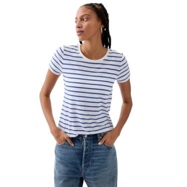 Imagem de GAP Camiseta feminina favorita de gola redonda, Listra azul, PP