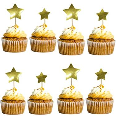 Imagem de Gold Twinkle Twinkle Little Star Cupcake Toppers Mini Birthday Cake Snack Decorations Picks Suppliers Party Accessories for Wedding Baby Shower 40PC (Gold) (Gold)