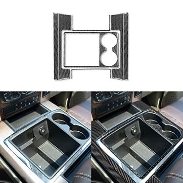 Imagem de PJFUS Conjunto de adesivos de acabamento de painel de mudança de marchas de fibra de carbono real compatível com Ram 1500 2500 3500 2013 2014 2015 acessórios internos automotivos preto 7 peças (tipo