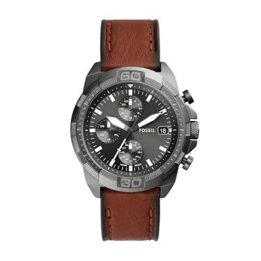 Imagem de Fossil Relógio cronógrafo masculino Bronson de aço inoxidável, Smoke, Dark Brown, One Size, Relógio de couro cronógrafo Bronson de 44 mm - FS5855