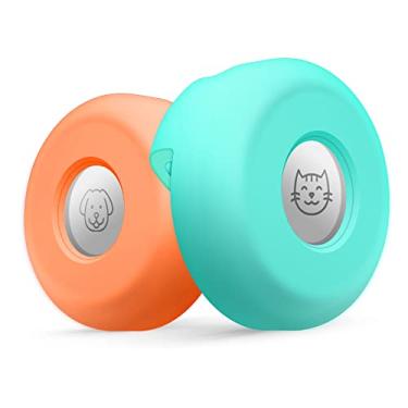 Imagem de IHPUKIDI Coleira para cães AirTag, capa protetora de silicone para Apple Air Tag GPS Finder, pacote com 2 coleiras leves para gatos, acessórios antiperda de animais de estimação, laranja e verde menta