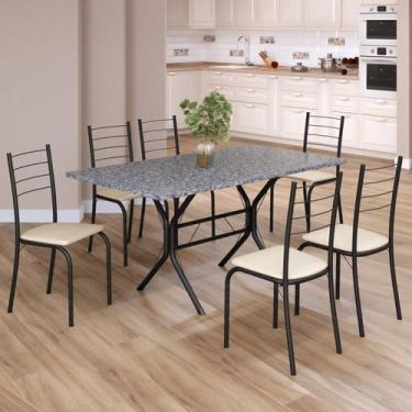 Imagem de Conjunto Sala de Jantar Mesa Retangular 140x75cm Tampo Granito Ocre 6 