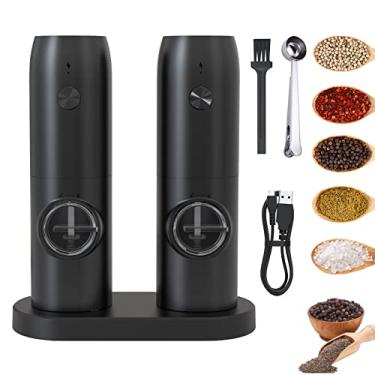 Imagem de Conjunto de moedor elétrico recarregável de sal e pimenta, moedor automático de sal e pimenta com luz LED, moedor de sal, moedor de pimenta, grossura ajustável, cabo USB tipo C, operação com uma mão