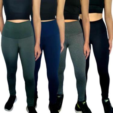 Imagem de Kit 4 Calças Femininas Legging Justas Cós Cintura Alta Lisa Cores Sort