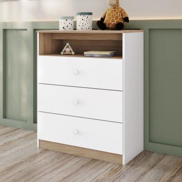 Imagem de Cômoda de Bebê Magia 3 Gavetas Branco/Jequitibá - Henn