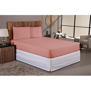 Imagem de Kit Jogo De Lençol 400 Fios Percal Poliéster Liso Toque Macio com Elástico Diversos Tamanho Solteiro Casal Queen King Size (Rose, Solteiro)