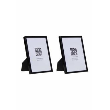Imagem de Kit 2 Porta Retrato Metal e Vidro 10x15 Moldura Lisa Preto - Tokyo Des