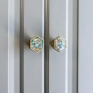 Imagem de Puxador de porta 2 peças puxadores de móveis de latão puxadores de porta elegantes e alças para armário cozinha armário puxadores de gaveta ganchos de parede resina de concha (multicolorido3)