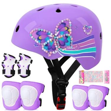 Imagem de Conjunto de joelheiras e cotoveleiras de capacete de bicicleta infantil, conjunto de equipamento de proteção ajustável com adesivos DIY para meninas de 3 a 5 a 8 anos