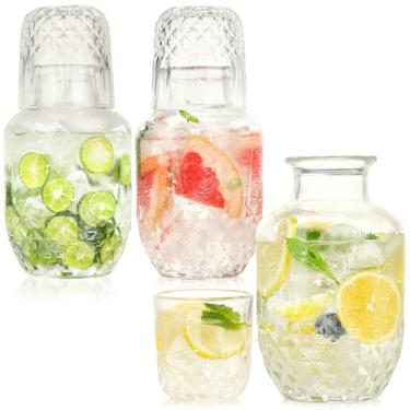 Imagem de Conjunto de 6 jarra de água de cabeceira e vidro vintage de 590 ml com conjunto de copos de 142 g, jarra de água de vidro transparente para quarto, bar, banheiro, hotel, restaurante, suco, recipiente